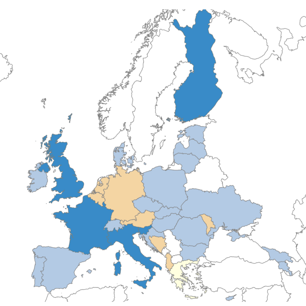 Figure 3. Government institutions responsible for the governance of healthcare in prison in the EU Member States, Norway, Türkiye and the United Kingdom, 2019